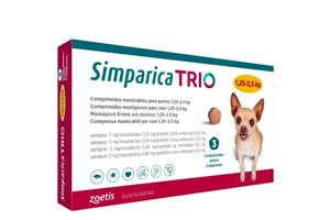 Simparica TRIO (Симпарика ТРИО) таблетки от блох, клещей и гельминтов для мелких собак весом от 1.25 до 2.5 кг