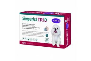 Simparica TRIO (Симпарика ТРИО) таблетки от блох, клещей и гельминтов для собак весом от 2.5 кг до 5 кг 1 таблетка