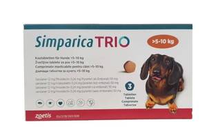 Simparica TRIO (Симпарика ТРИО) таблетки от блох, клещей и гельминтов для средних собак весом от 5 кг до 10 кг 1 табл...