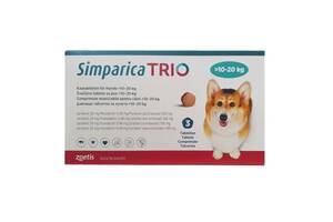 Simparica TRIO (Симпарика ТРИО) таблетки от блох, клещей и гельминтов для средних собак весом от 10 до 20 кг 1 таблетка