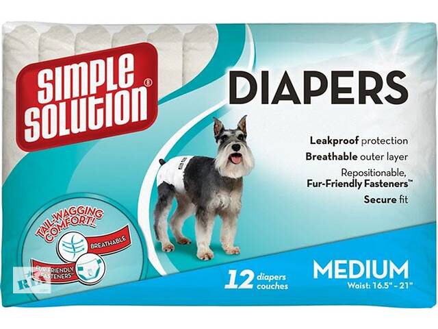 Simple Solution Disposable Diapers (Симпл Солюшн Диспосбл) подгузники для собак и животных (12 штук) M средние