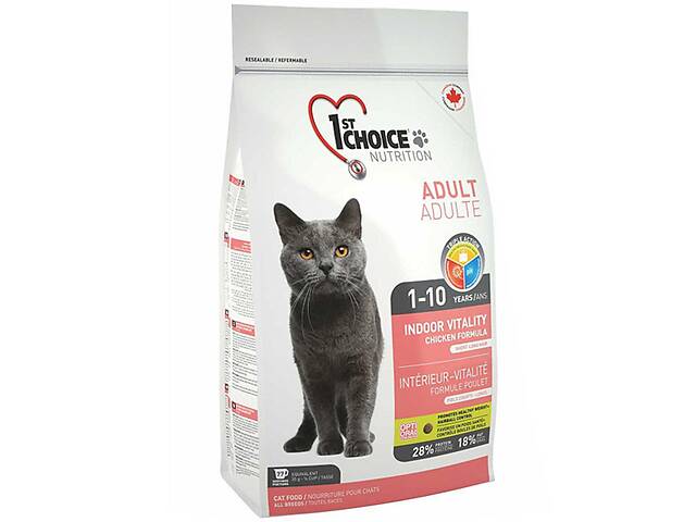 Сухой корм 1st Choice Indoor Vitality Chicken для взрослых кошек 5.44 кг (65672261050)