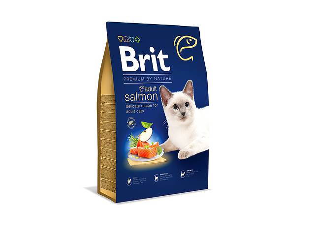 Сухой корм для кошек Brit Premium by Nature Cat Adult Salmon с лососем 8 кг (8595602553211)