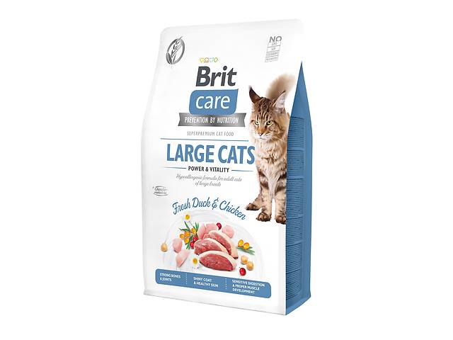 Сухой корм для кошек крупных пород Brit Care Cat GF Large cats Power & Vitality с уткой и курицей 2 кг (8595602540914)