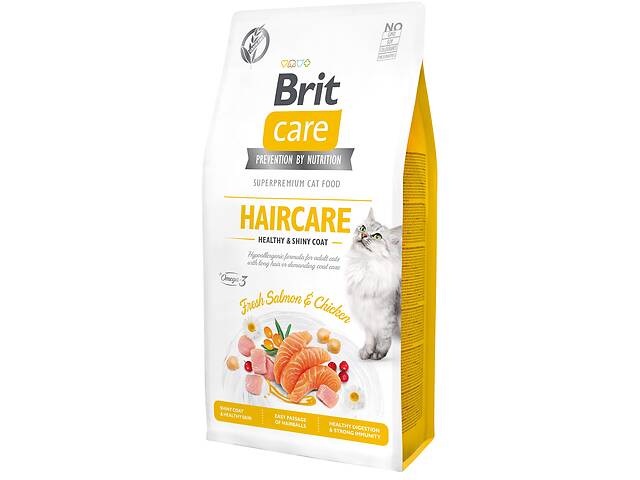 Сухой корм для кошек требующих ухода за кожей и шерстью Brit Care Cat GF Haircare Healthy & Shiny Coat с лососем и ку...