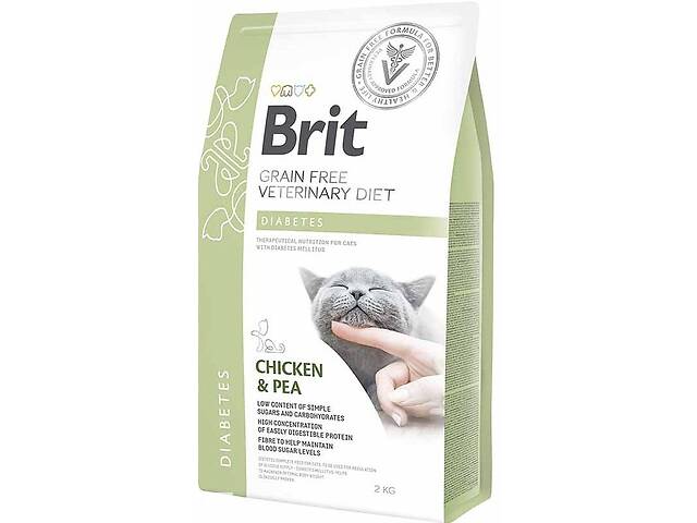 Сухой корм для кошек взрослых Brit VetDiets при диабете и гипергликемии c курицой и горохом 2 кг (8595602528523)