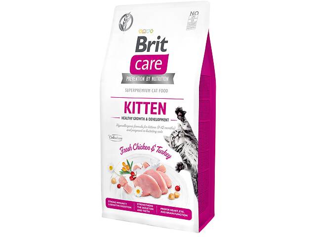 Сухой корм для котят Brit Care Cat GF Kitten Growth & Developmen с курицей и индейкой 7 кг (8595602540662)