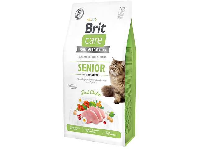 Сухой корм для пожилых кошек с избыточным весом Brit Care Cat GF Senior Weight Control с курицей 7 кг (8595602540938)