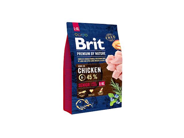 Сухой корм для пожилых собак крупных и гигантских пород Brit Premium Senior L+XL со вкусом курицы 3 кг (8595602526475)