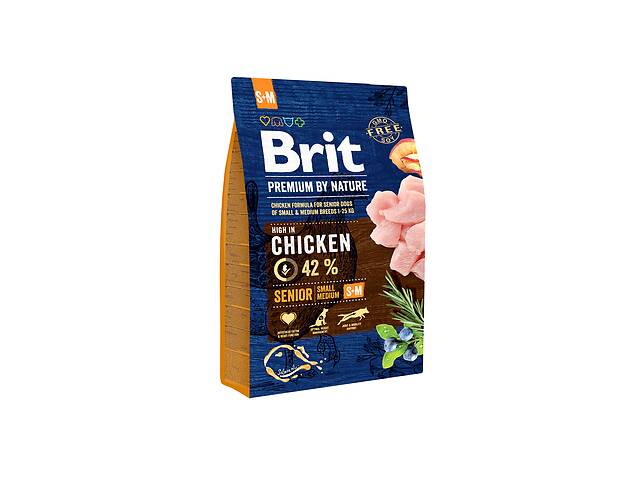 Сухой корм для пожилых собак мелких и средних пород Brit Premium Senior S+M со вкусом курицы 3 кг (8595602526390)