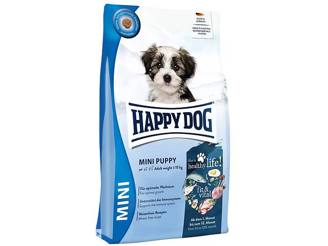 Сухой корм для щенков мелких пород весом до 10 кг от 1 до 12 месяцев Happy Dog fit & vital Mini Puppy 4 kg
