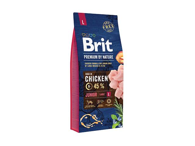 Сухой корм для щенков и молодых собак крупных пород Brit Premium Junior L со вкусом курицы 15 кг (8595602526437)