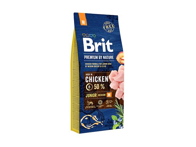 Сухой корм для щенков и молодых собак средних пород Brit Premium Junior M со вкусом курицы 15 кг (8595602526338)