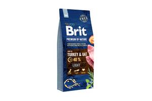 Сухой корм для собак Brit Premium Light с избыточным весом со вкусом индейки 15 кг (8595602526604)