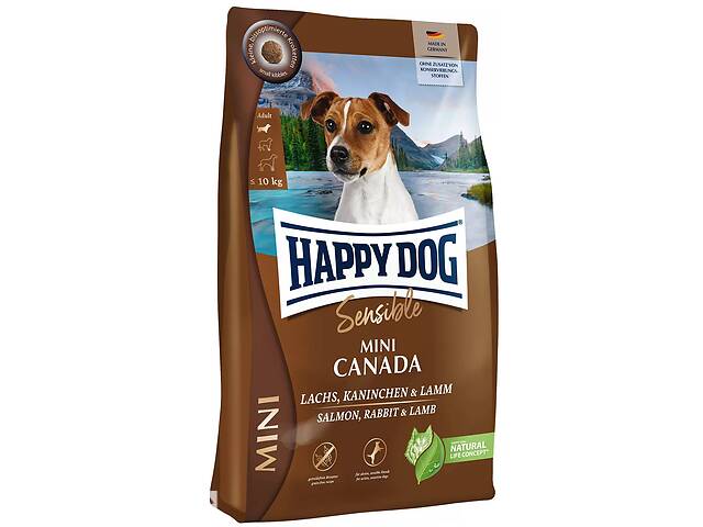 Сухой корм для собак мелких пород Happy Dog Sensible Mini Canada с лососем кроликом и ягненком 4 kg