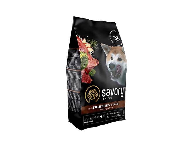 Сухой корм для собак средних пород Savory со свежим мясом индейки и ягненка 3 кг (4820232630266)