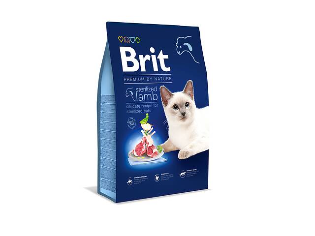 Сухой корм для стерилизованных котов Brit Premium by Nature Cat Sterilized Lamb с ягненком 8 кг (8595602553242)