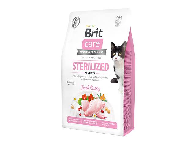 Сухой корм для стерилизованных котов с чувствительным пищеварением Brit Care Cat GF Sterilized Sensitive с кроликом 2...