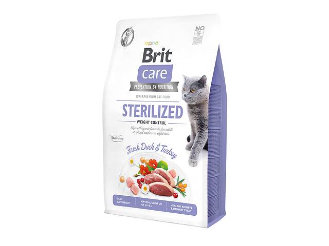 Сухой корм для стерилизованных котов и котов с избыточным весом Brit Care Cat GF Sterilized Weight Control с уткой и...