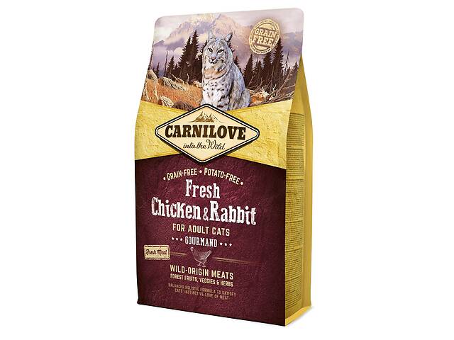Сухой корм для взрослых кошек Carnilove Fresh Gourmand с курицей и кроликом 2 кг (8595602527397)