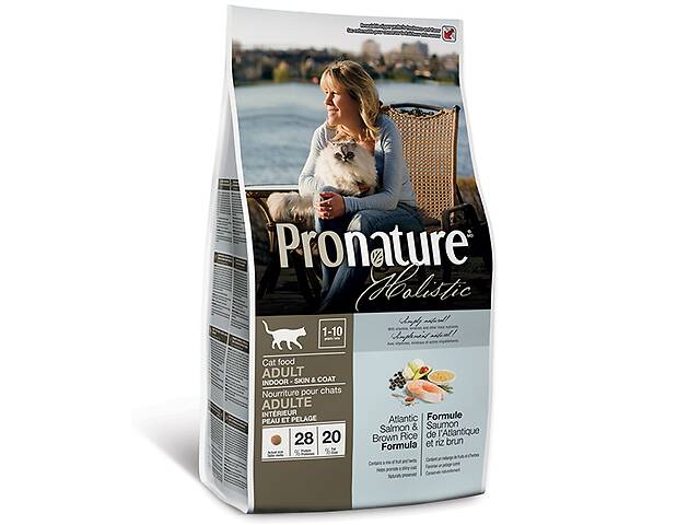 Сухой корм для взрослых котов Pronature Holistic Adult со вкусом атлантического лосося и коричневого риса 2.72 кг (65...