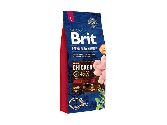 Сухой корм для взрослых собак крупных пород Brit Premium Adult L со вкусом курицы 15 кг (8595602526468)