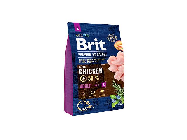 Сухой корм для взрослых собак мелких пород Brit Premium Adult S со вкусом курицы 3 кг (8595602526291)