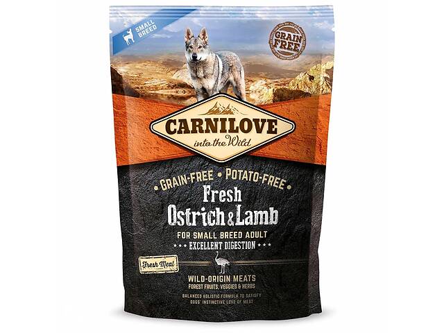 Сухой корм для взрослых собак мелких пород Carnilove Fresh со страусом и ягненком 1.5 кг (8595602527472)