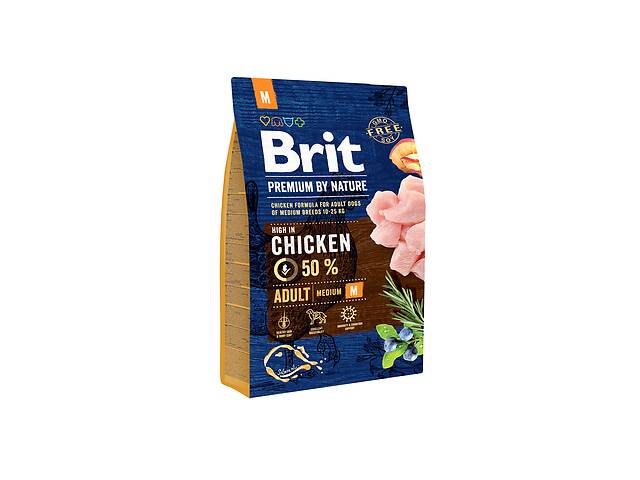 Сухой корм для взрослых собак средних пород Brit Premium Adult M со вкусом курицы 3 кг (8595602526352)