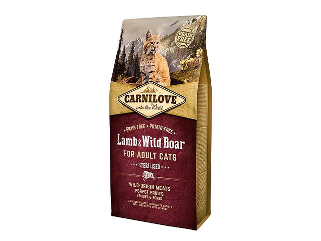 Сухой корм для взрослых стерилизованных кошек Carnilove Lamb & Wild Boar Sterilised 6 кг (8595602512300)