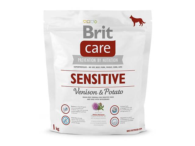 Сухой корм гипоаллергенный с олениной для собак всех пород Brit Care Sensitive All Breed 1 кг (8595602510825)