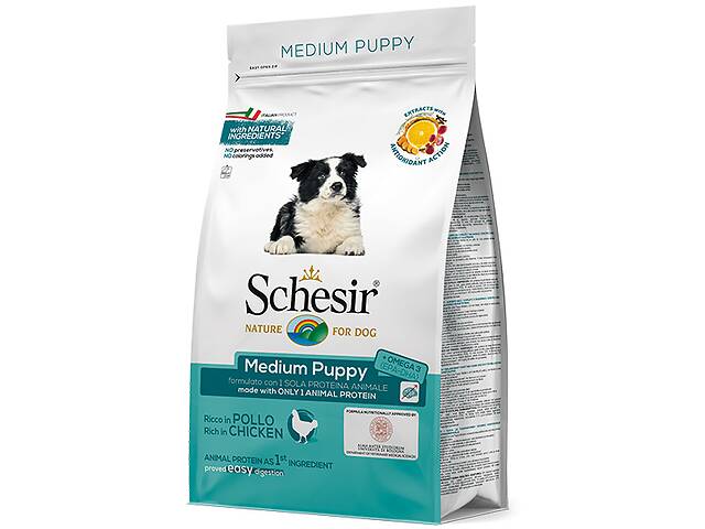 Сухой монопротеиновый корм для щенков средних пород Schesir Medium Puppy с курицей 3 кг (8005852160126)