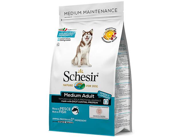 Сухой монопротеиновый корм для взрослых собак средних пород Schesir Dog Medium Adult Fish с рыбой 3 кг (8005852160089)