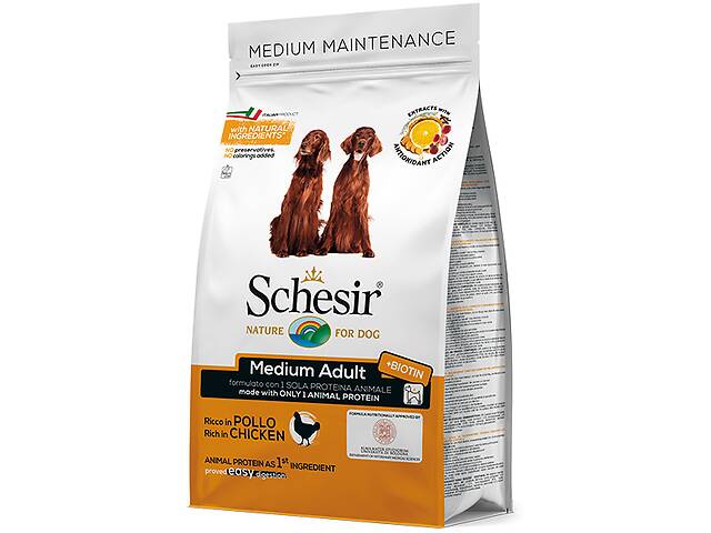 Сухой монопротеиновый корм для взрослых собак средних пород Schesir Dog Medium Adult Chicken с курицей 3 кг (80058521...