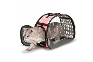 Сумка переноска для кота Zmaker с Прозрачными Стенками Складная до 7 кг Розовая (508)