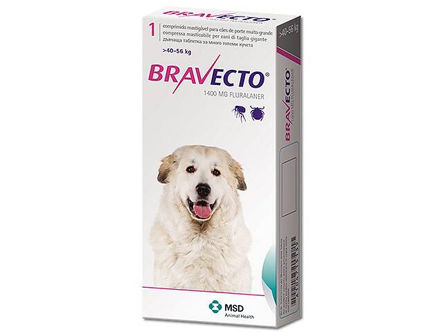 Таблетка от блох и клещей для собак и щенков Bravecto 40-56 кг 1400 мг (8713184146540)