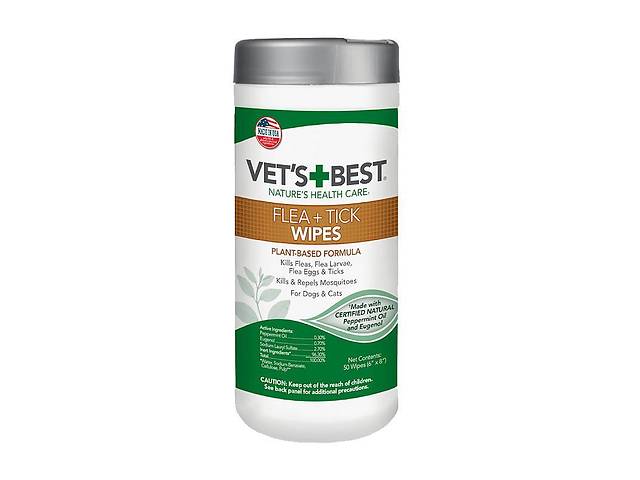 Vet`s Best Flea Tick Wipes (Ветс Бест Флеа Тик Вайпс) влажные салфетки от блох, клещей и насекомых для собак