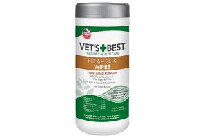 Влажные салфетки от насекомых для кошек и собак Vet's Best Flea Tick Wipes 50 шт