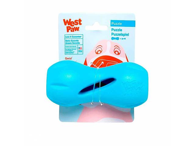 West Paw Qwizl Treat Toy (Вест Пав Квизл) игрушка для собак косточка с отверстием для лакомств Маленький - 14 см., Го...