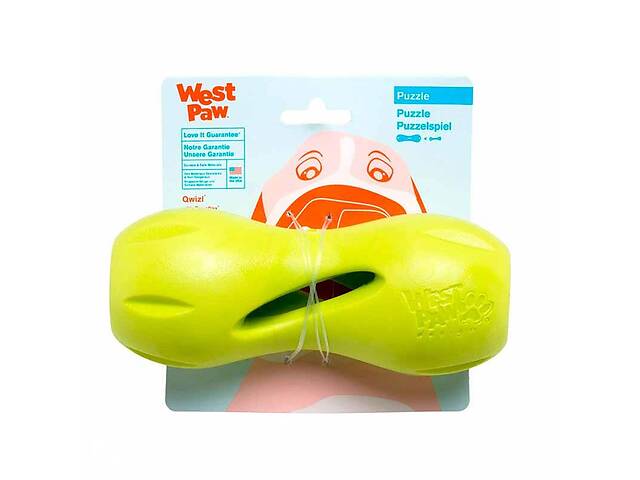 West Paw Qwizl Treat Toy (Вест Пав Квизл) игрушка для собак косточка с отверстием для лакомств Большой - 17 см., Зеленый