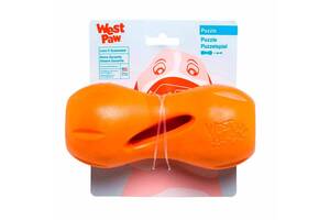 West Paw Qwizl Treat Toy (Вест Пав Квизл) игрушка для собак косточка с отверстием для лакомств Большой - 17 см., Оран...