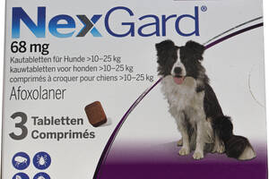 Жевательные таблетки от блоx и клещей для собак Merial Nexgard 10-25 кг L 3 шт x3.0 г в уп (3661103042884/8713942403410)