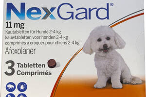 Жевательные таблетки от блоx и клещей для собак Merial Nexgard 2-4 кг S 3 штx0.5 г в уп (3661103042846/3661103044246)
