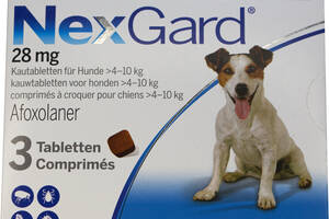 Жевательные таблетки от блоx и клещей для собак Merial Nexgard 4-10 кг M 3 штx1.25 в уп (8713942403397/3661103042860)