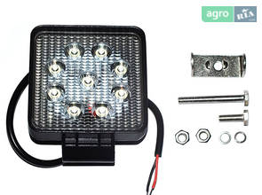 Фара LED квадратная 27W, 9 ламп, 110*164мм, широкий луч 12/24В (производство Юбана) 453701040