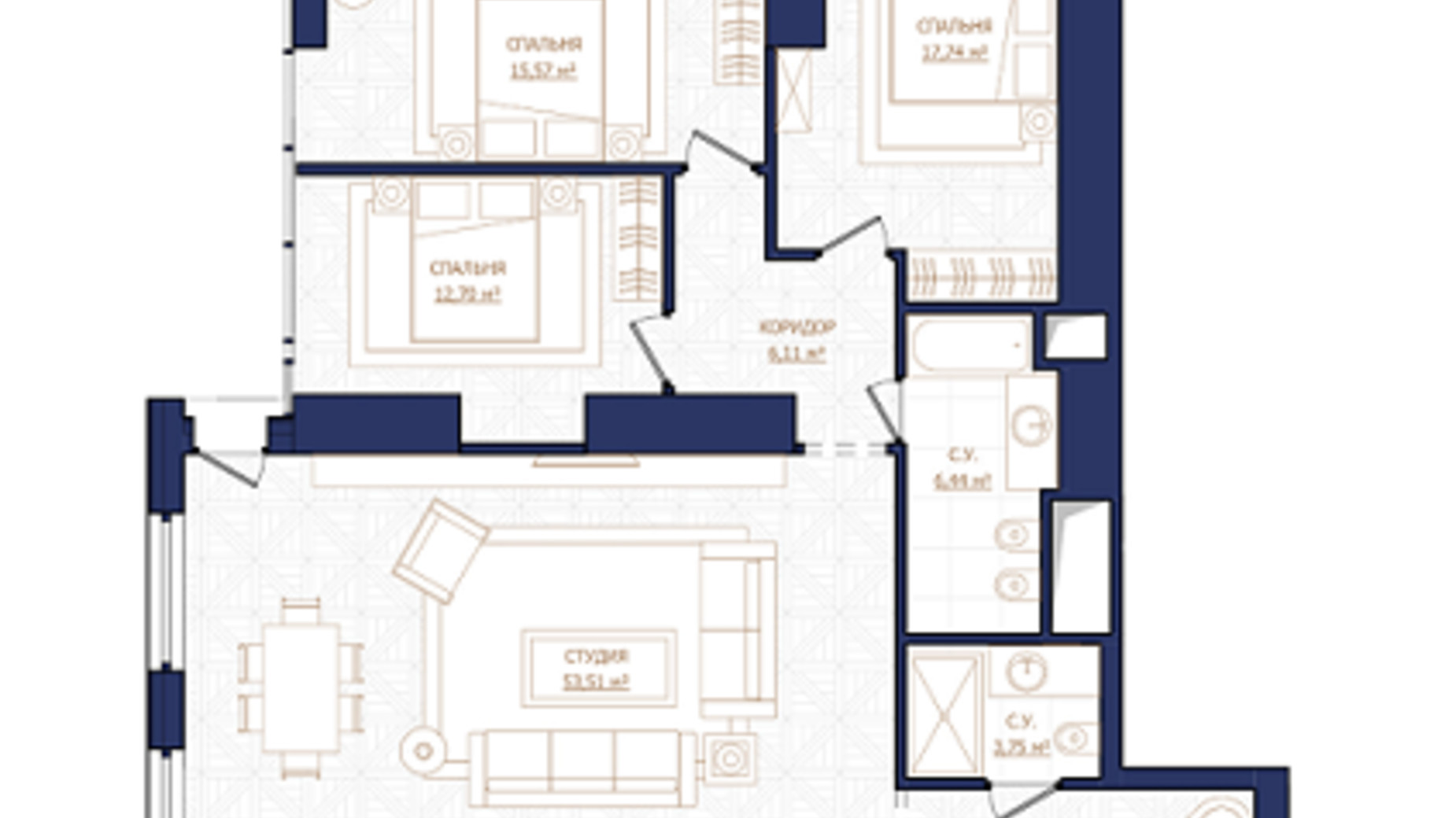 Планування 2-кімнатної квартири в ЖК Metropole 127 м², фото 100599