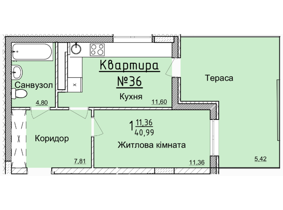 Планировка 1-комнатной квартиры в ЖК Globus Elite 41.3 м², фото 100741 Планировка 1-комнатной квартиры в ЖК Globus Elite 41.3 м², фото 100741