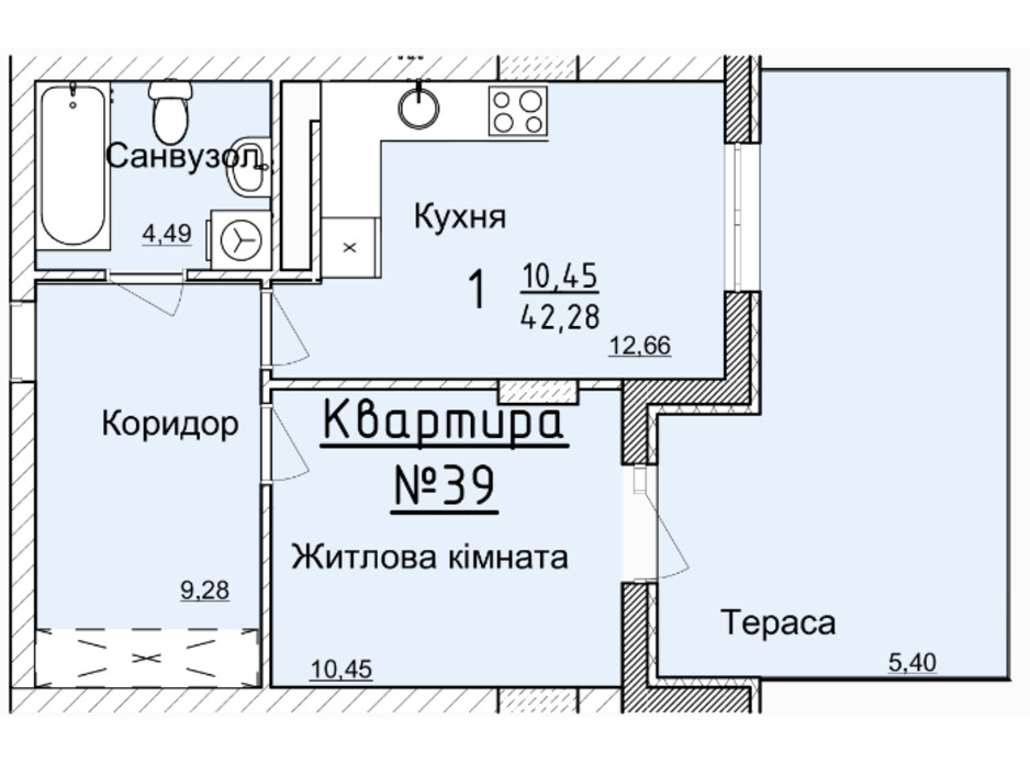 Планировка 1-комнатной квартиры в ЖК Globus Elite 38.6 м², фото 100742 Планировка 1-комнатной квартиры в ЖК Globus Elite 38.6 м², фото 100742