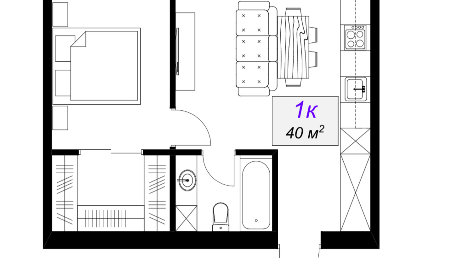 Планировка 1-комнатной квартиры в ЖК Слобожанский 40 м², фото 101882