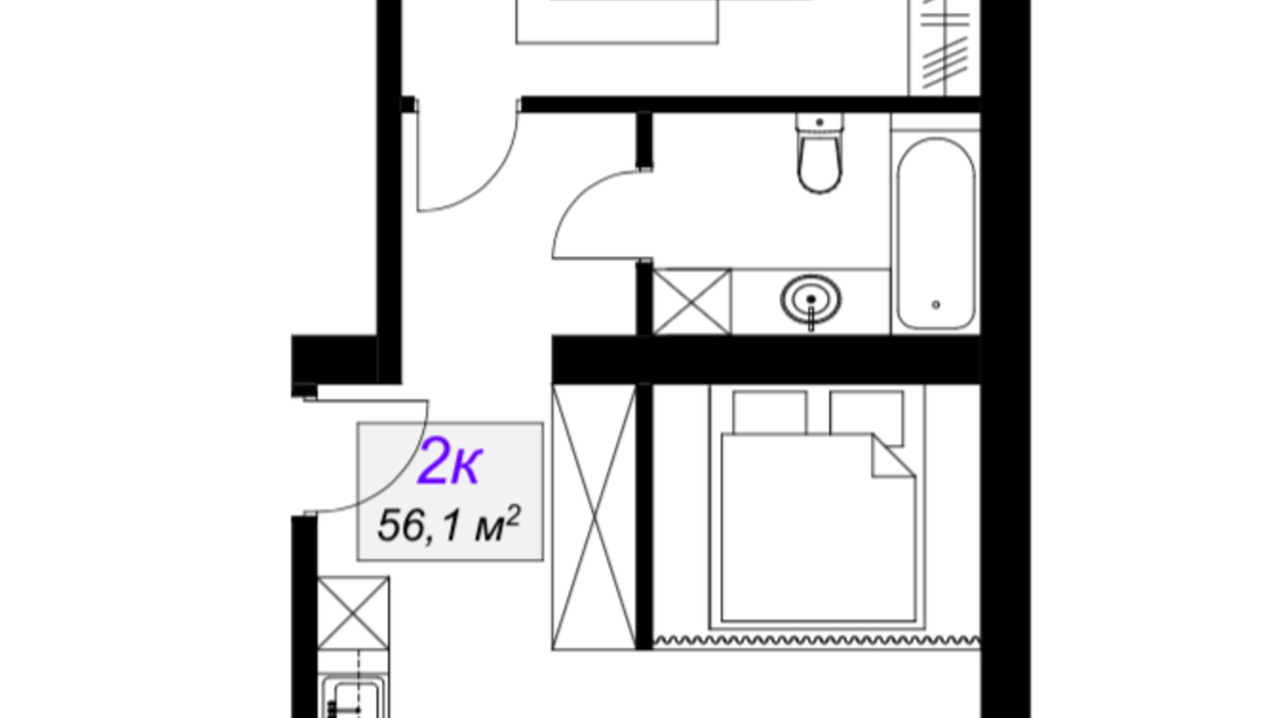Планировка 2-комнатной квартиры в ЖК Слобожанский 56.1 м², фото 101883